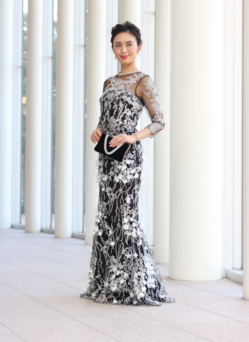 マザードレスレンタル｜RMD-033：Faye Won（フェイ・ウォン）【インポート】ブラック×ホワイト刺繍Dress