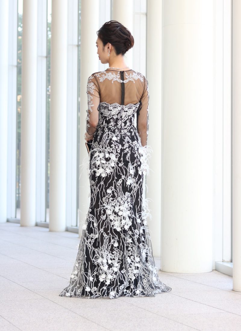 マザードレスレンタル｜RMD-033：Faye Won（フェイ・ウォン）【インポート】ブラック×ホワイト刺繍Dress