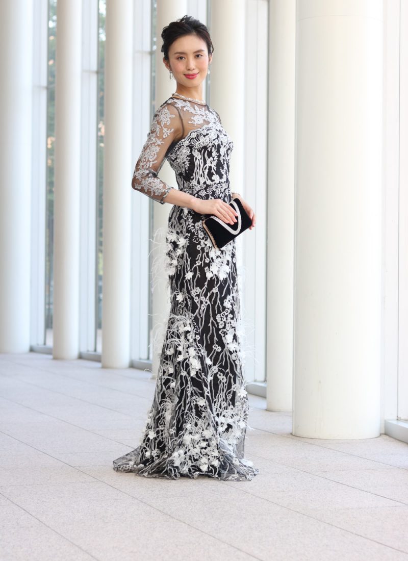 マザードレスレンタル｜RMD-033：Faye Won（フェイ・ウォン）【インポート】ブラック×ホワイト刺繍Dress