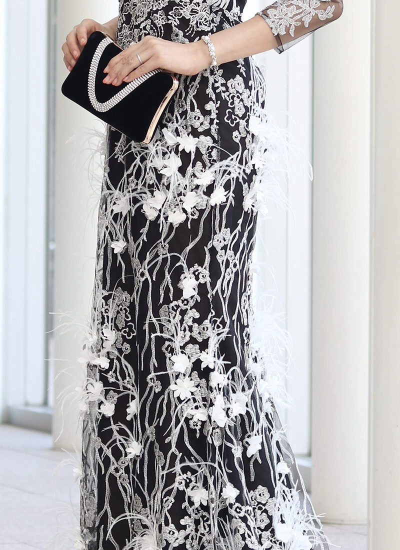 マザードレスレンタル｜RMD-033：Faye Won（フェイ・ウォン）【インポート】ブラック×ホワイト刺繍Dress