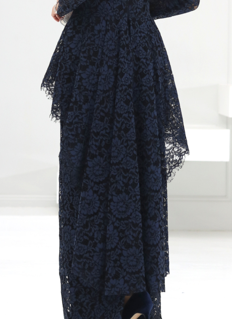 RMD-076 ロレッタ・フィーネ ネイビー総レースペプラム×首元ビジューDress トレーン