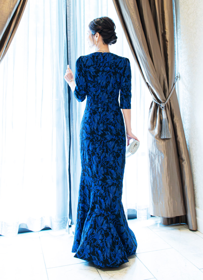 マザードレスレンタル｜RMD-110：Elise Quincy（エリーズ・クインシー）【インポート】ブラック×ブルーVネックマーメイドDress