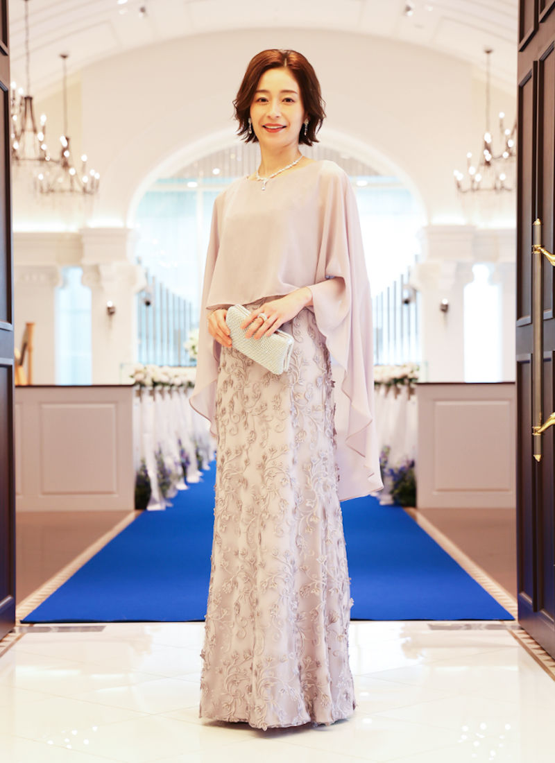 RMD-123 : Lila Hart（ライラ・ハート）【インポート】ラベンダーケープ×レース花柄ソフトフレアDress