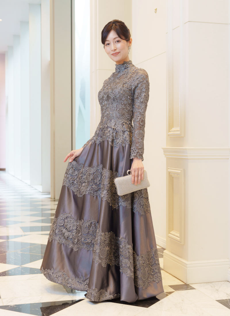 RMD-120 : Jessy Angelic（ジェシー・アンジェリック）【インポート】 ダークグレーサテン×レースハイネックAラインDress